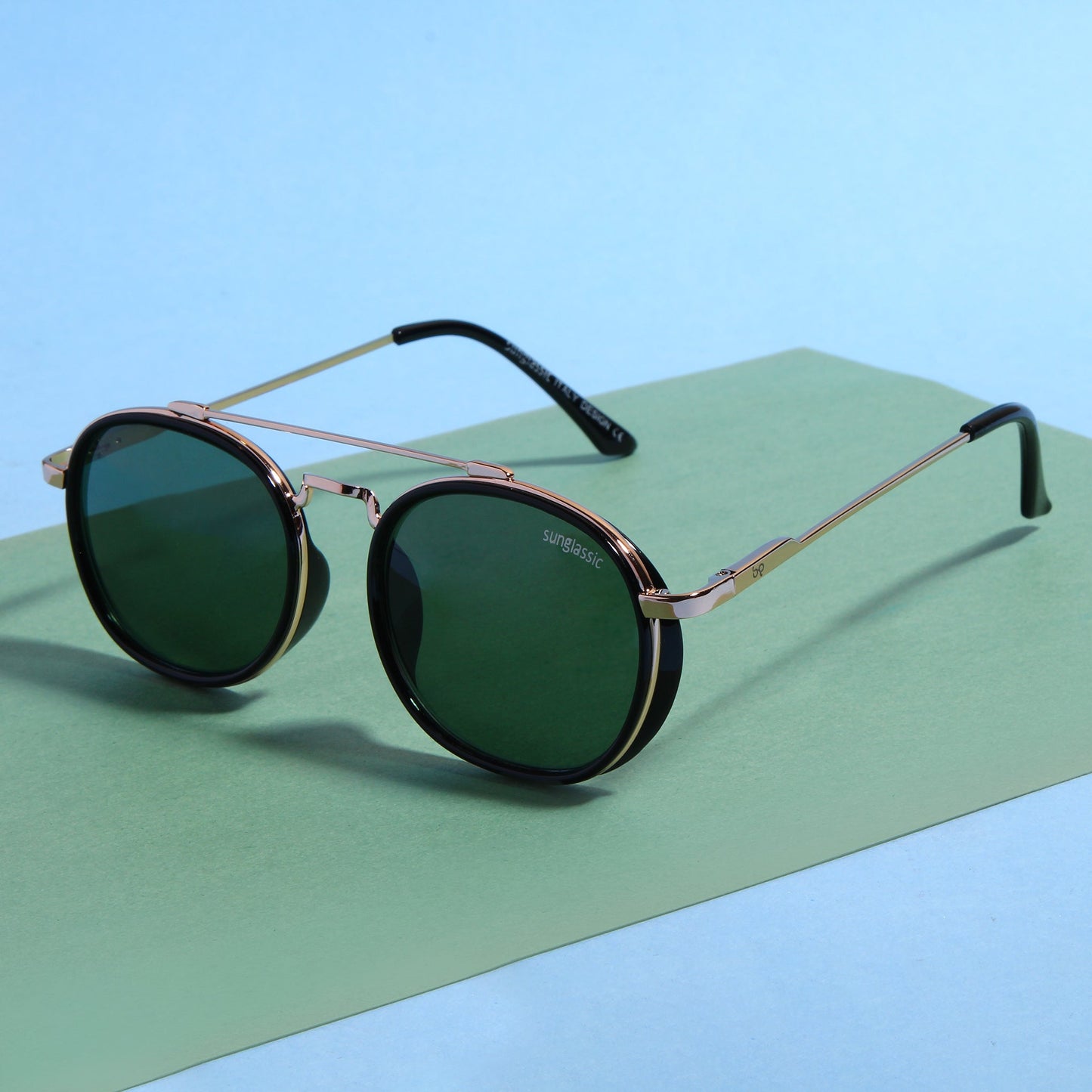 Green And Gold Polarized SG4612 Metal Frame Round Sunglasses