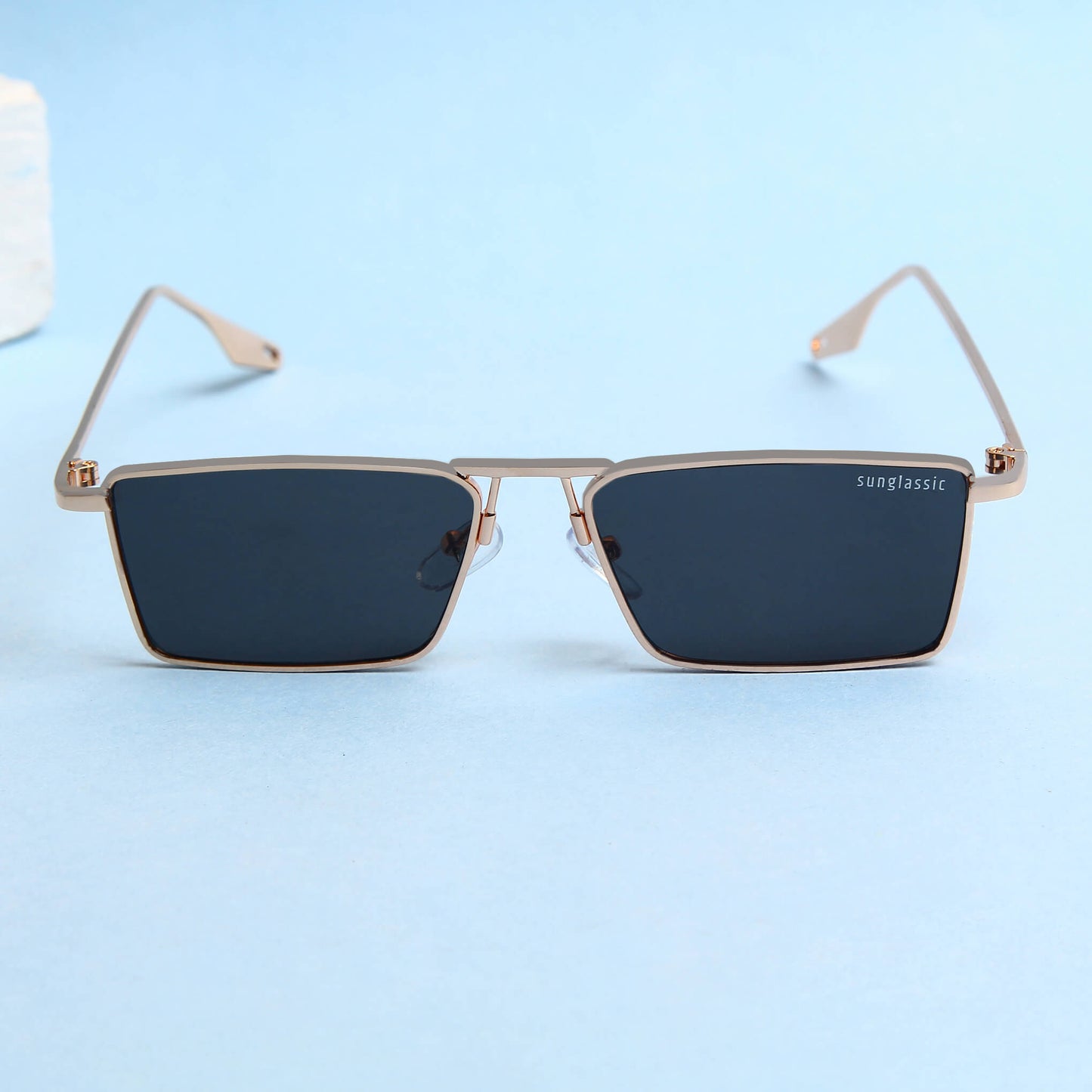 Rebel Gold Black Rectangle Sunglasses