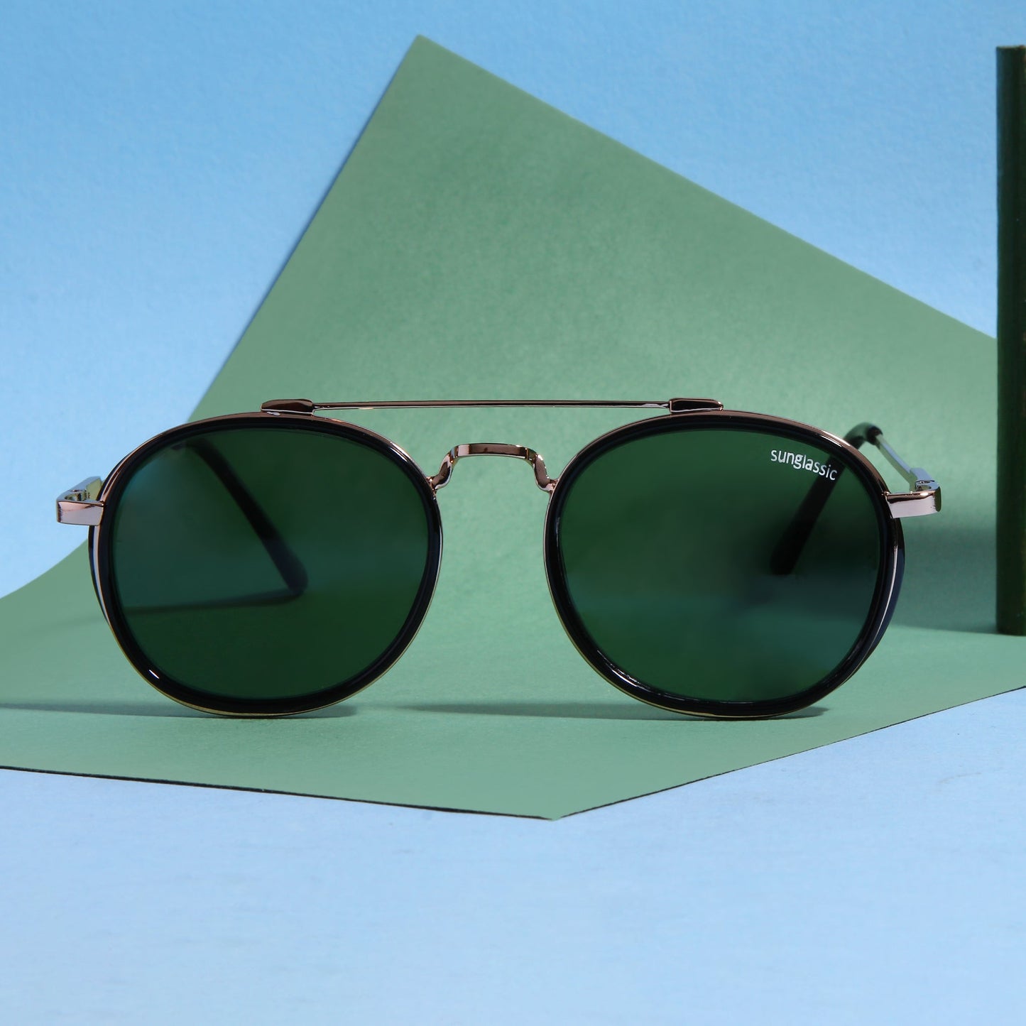 Green And Gold Polarized SG4612 Metal Frame Round Sunglasses