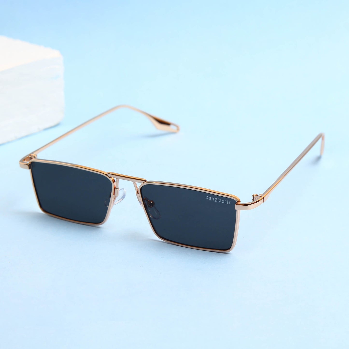 Rebel Gold Black Rectangle Sunglasses