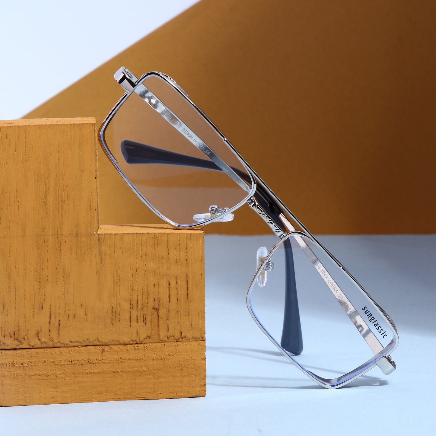 OPERA. Silver Clear Rectangle Sunglasses