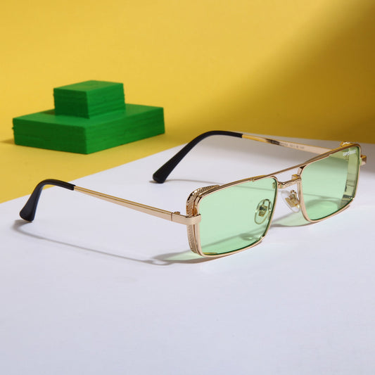 OPERA. Gold Green Rectangle Sunglasses