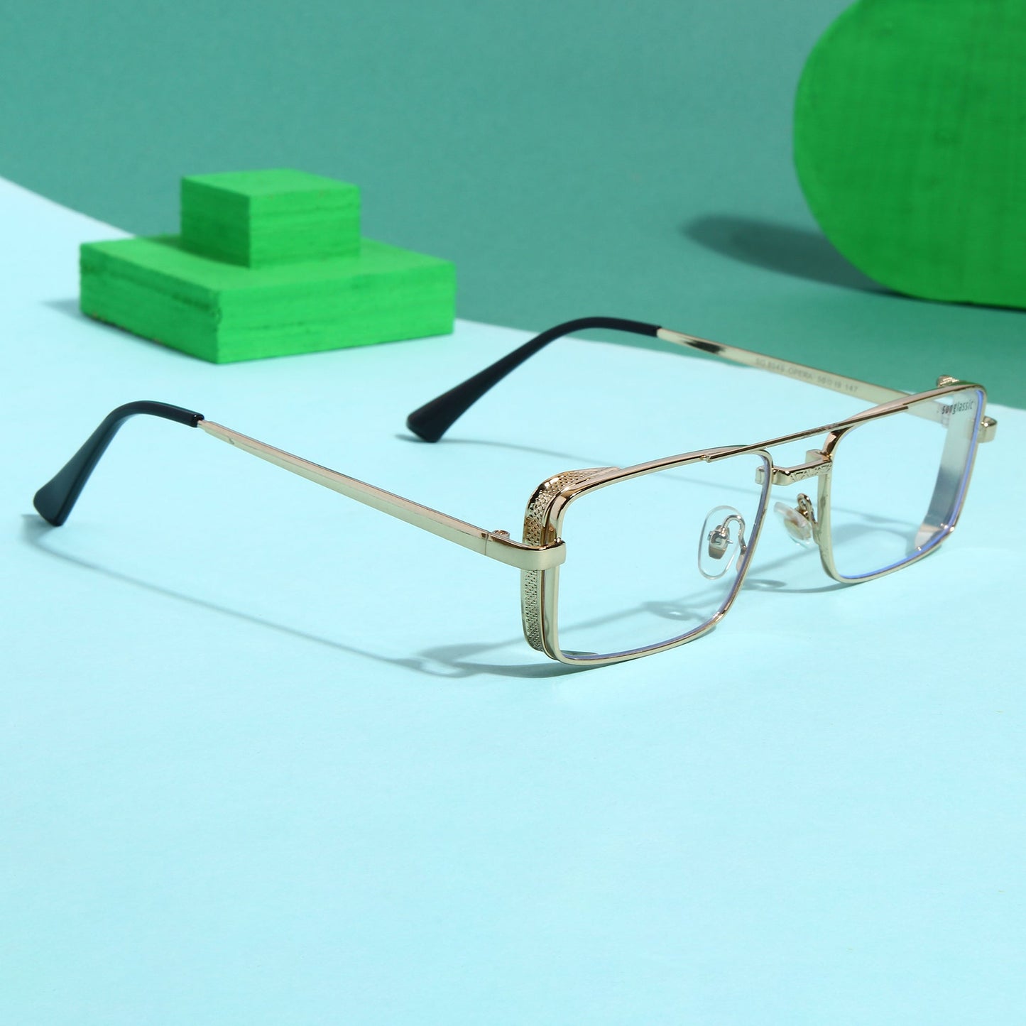 OPERA. Gold Clear Rectangle Sunglasses