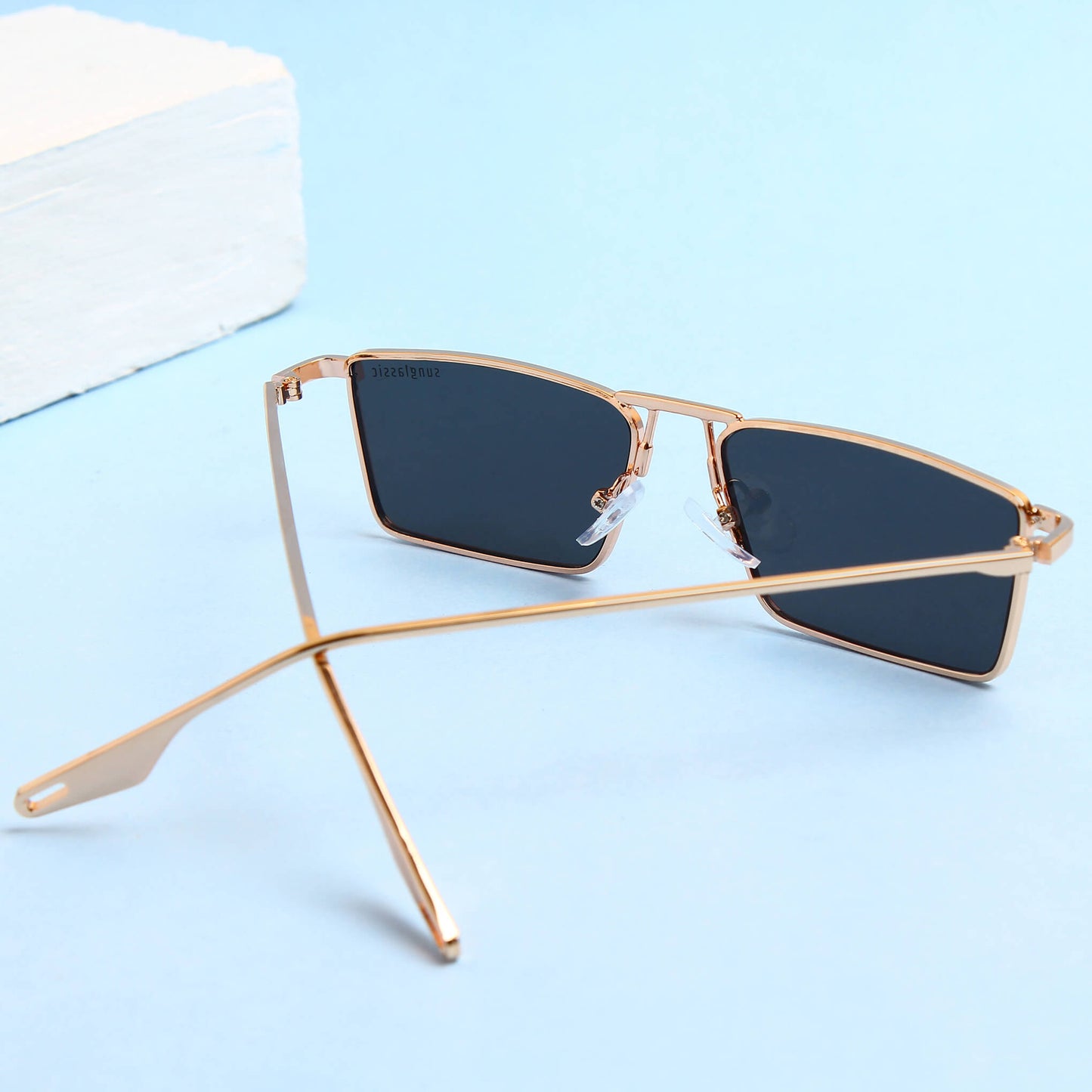 Rebel Gold Black Rectangle Sunglasses