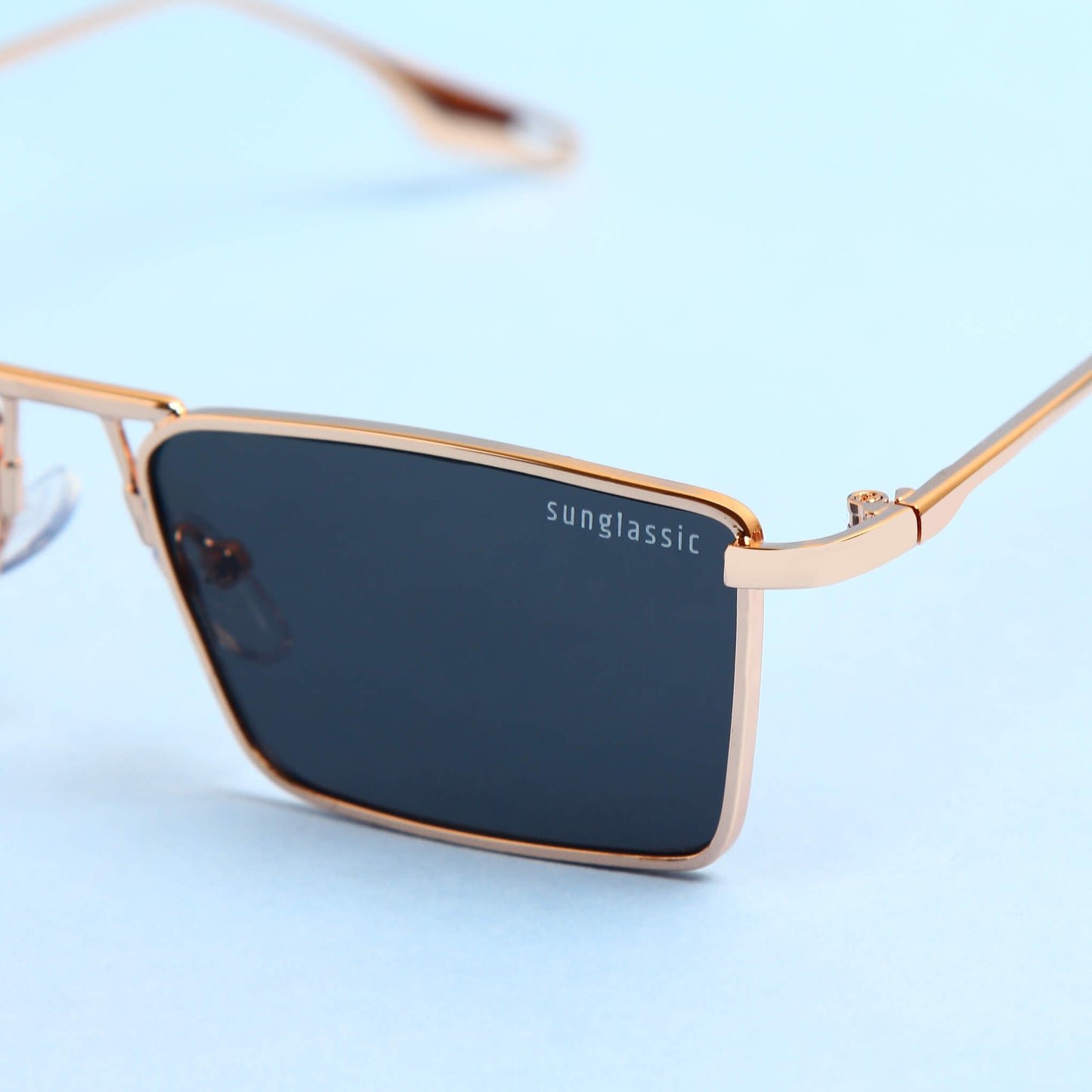 Rebel Gold Black Rectangle Sunglasses