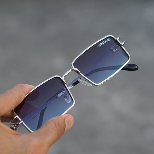 Walker Silver Blue Rectangle Sunglasses