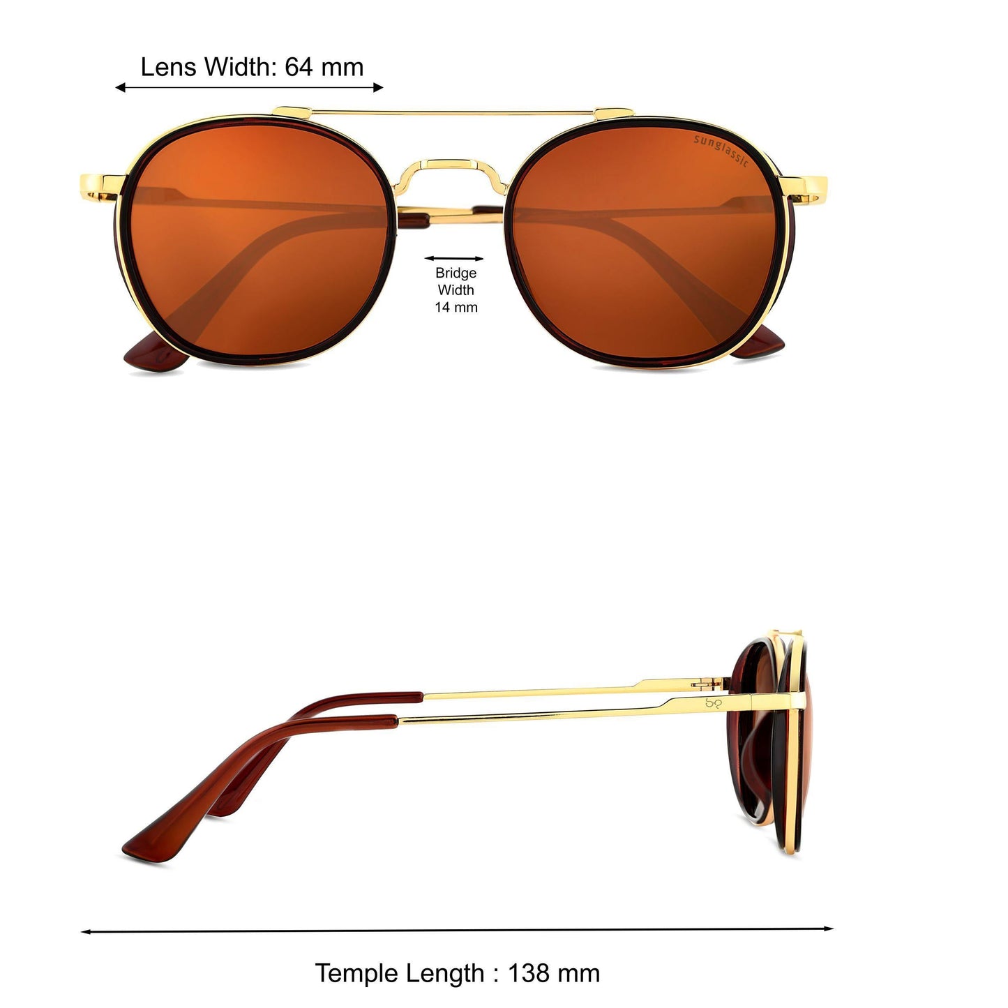 Golden Brown Polarized SG4612 Metal Frame Round Sunglasses