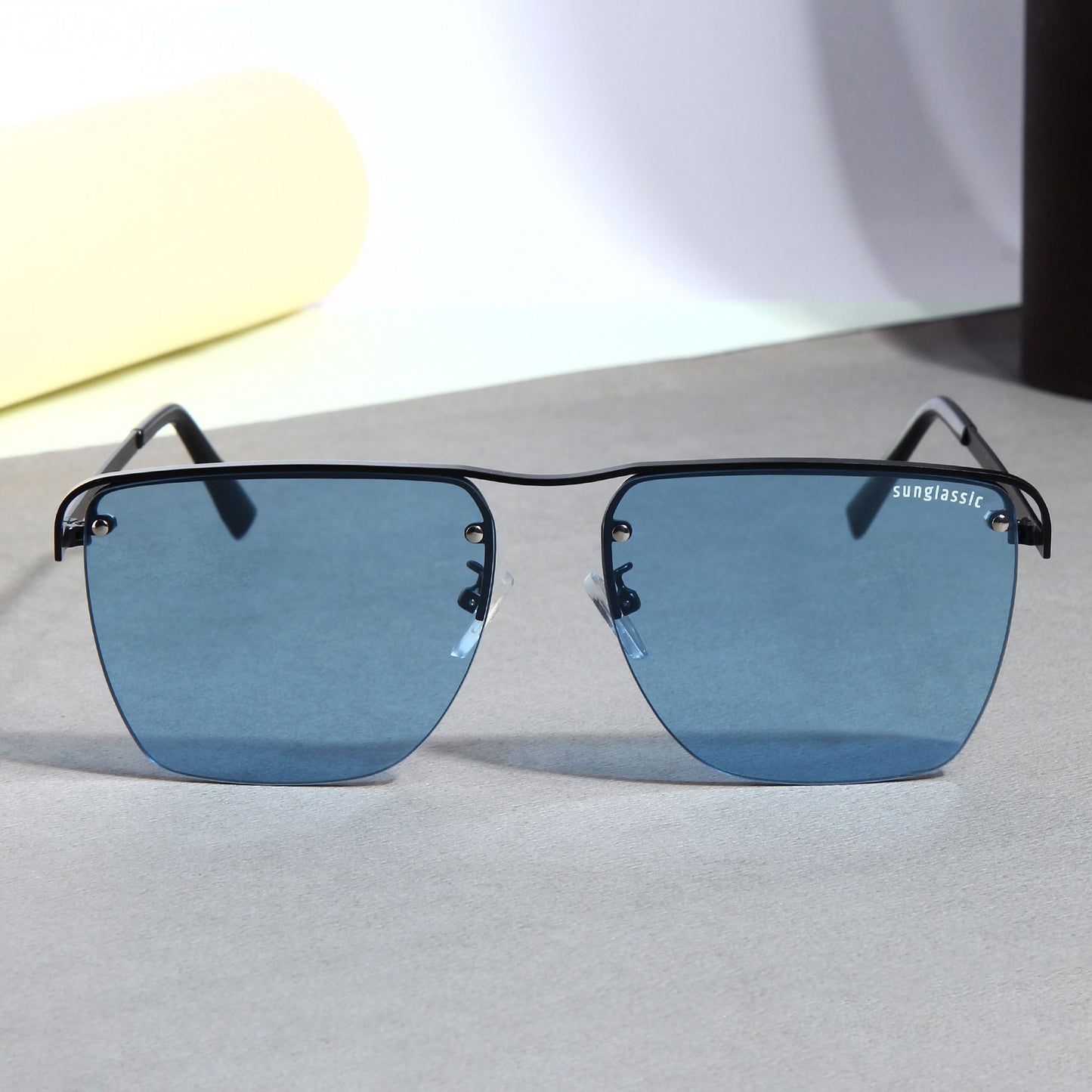 Heldish. Black Blue Square Sunglasses