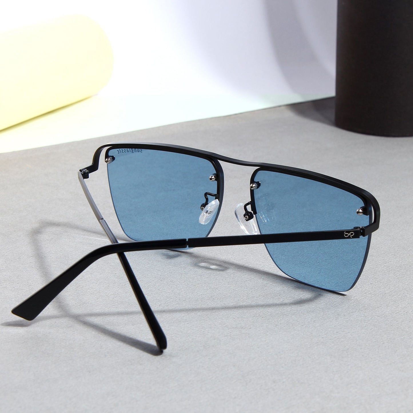 Heldish. Black Blue Square Sunglasses