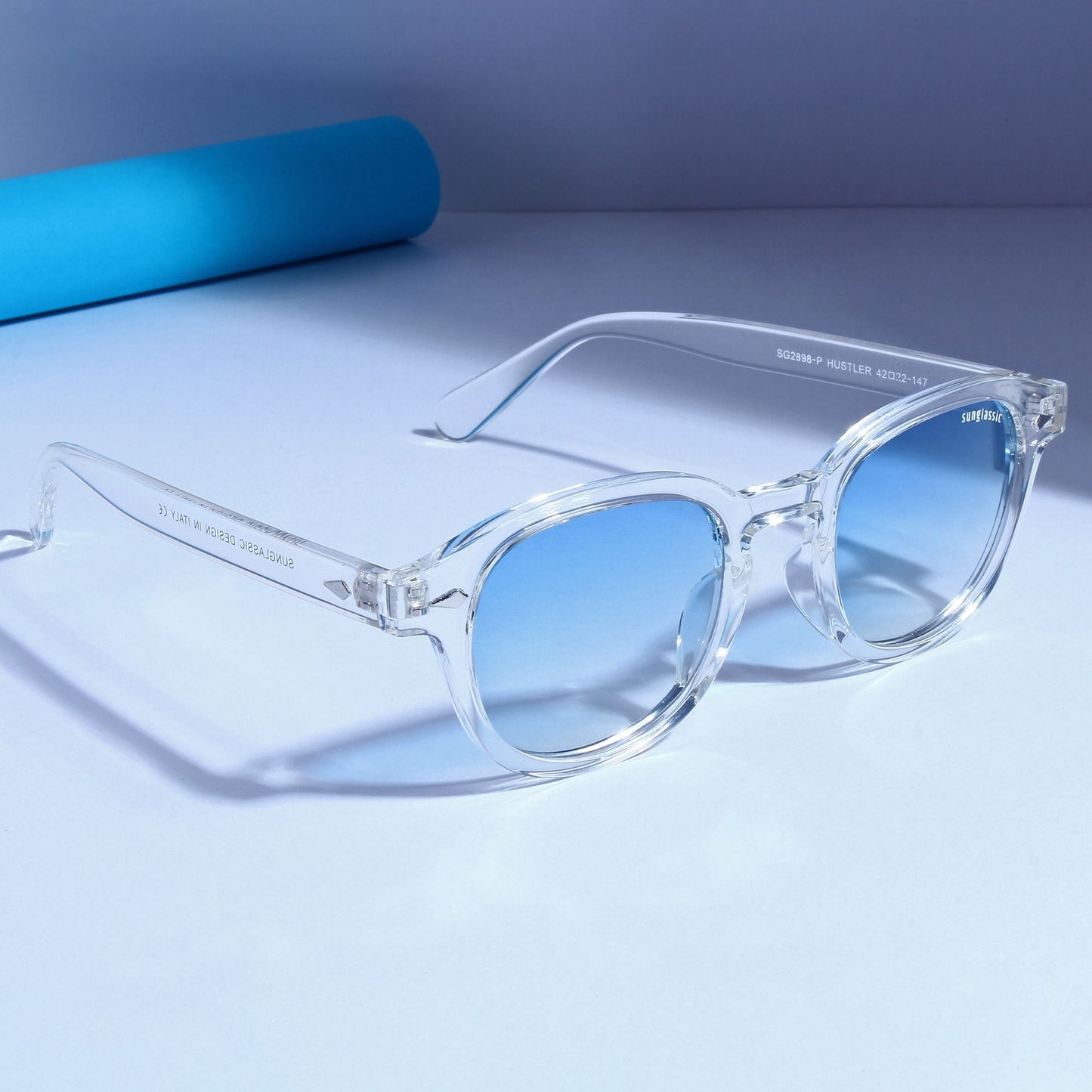 Hustler Clear Blue Gradient Polarized Round Sunglasses