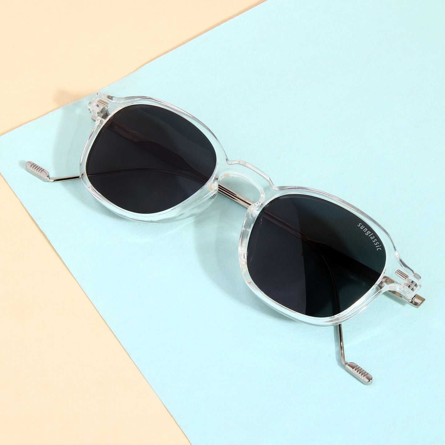 Hybrid Clear Black Polarized Round Sunglasses