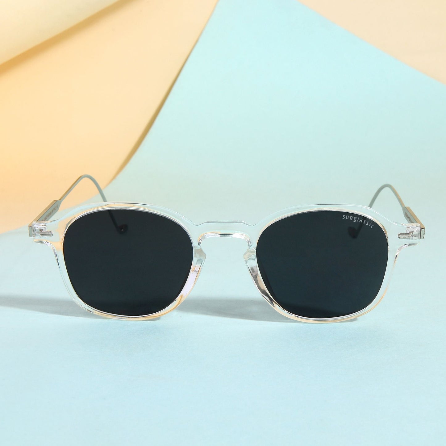 Hybrid Clear Black Polarized Round Sunglasses