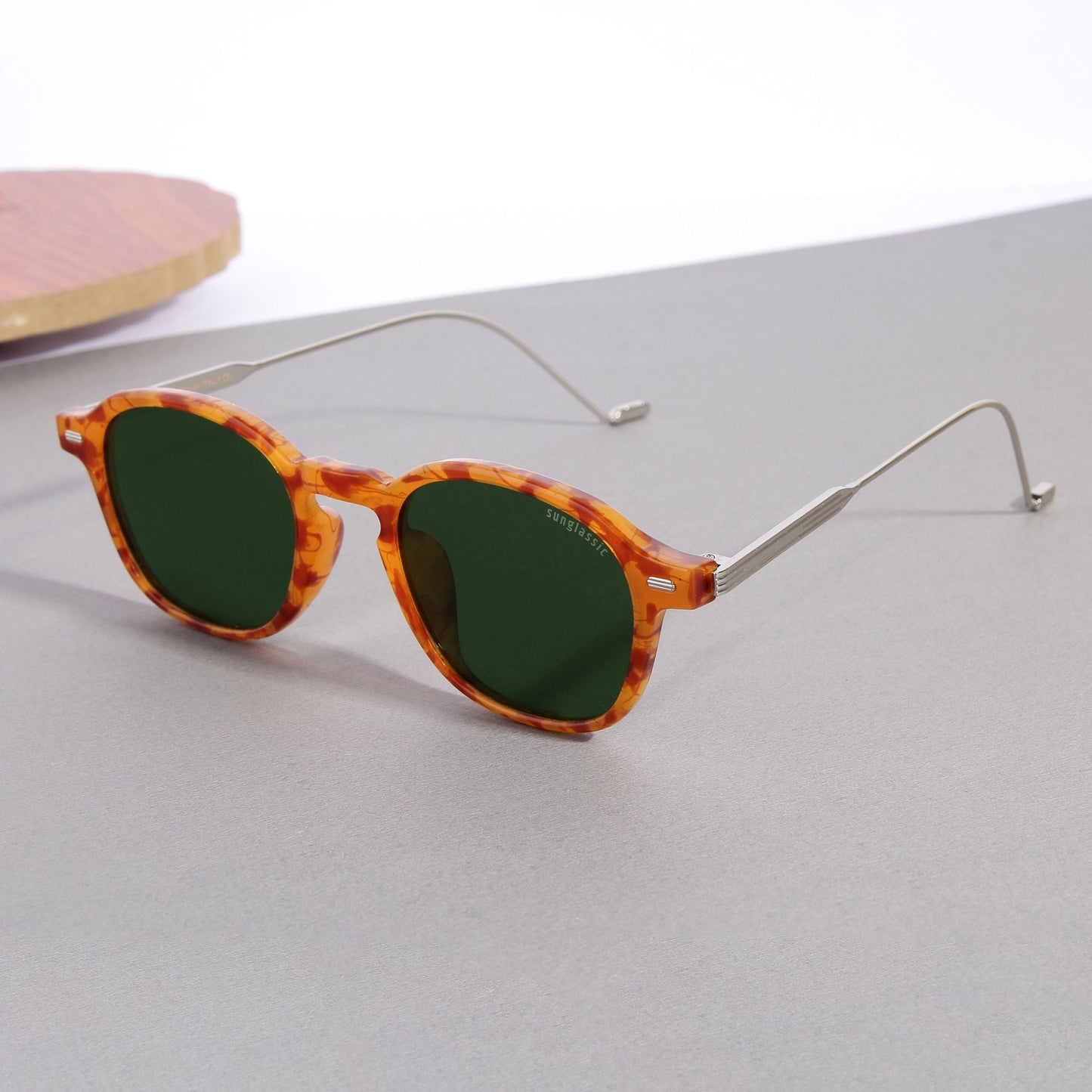 Hybrid Tortoise Green Polarized Round Sunglasses