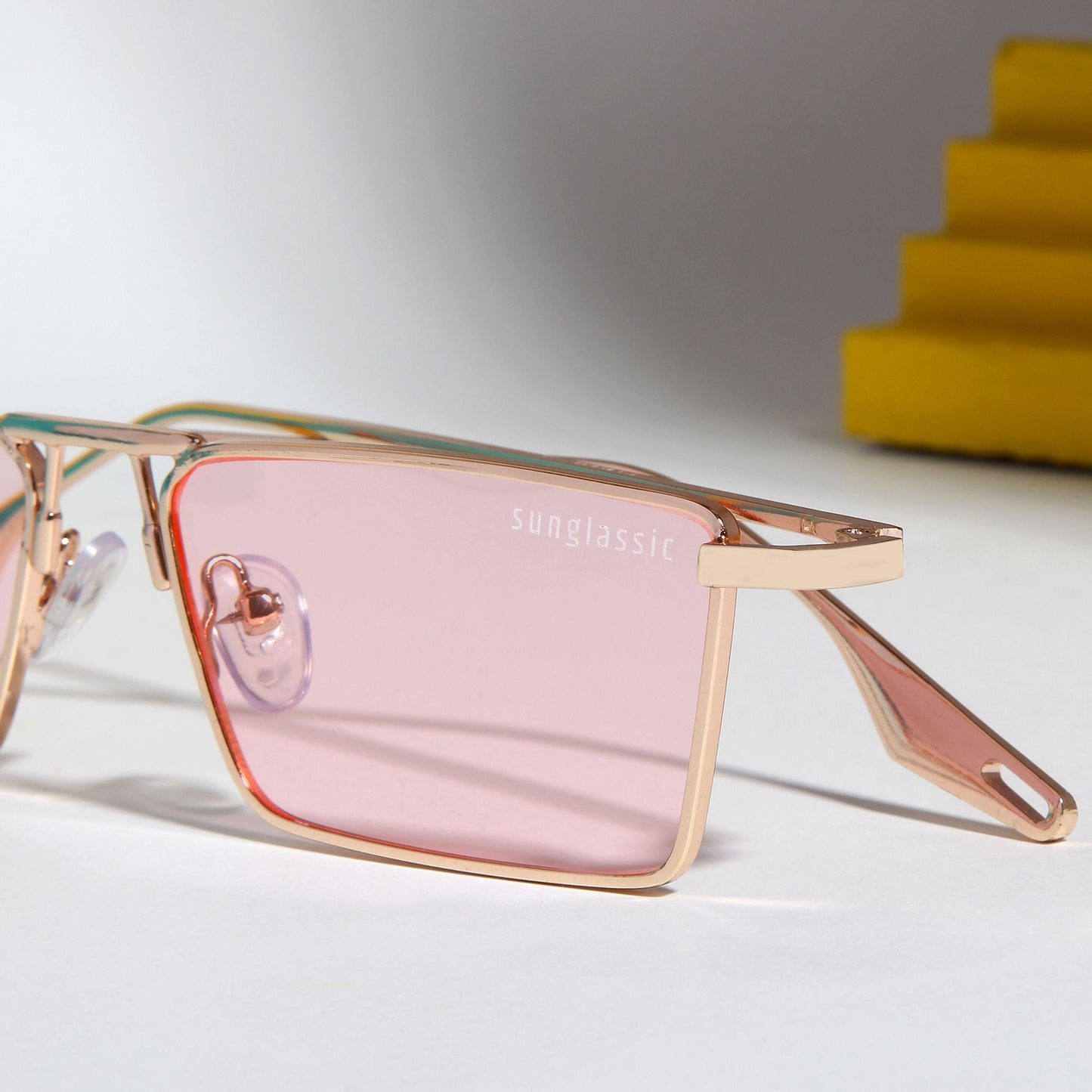 Rebel Edition Gold Pink Rectangle Sunglasses