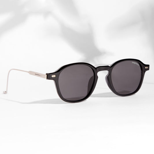 Hybrid Black Polarized Round Sunglasses