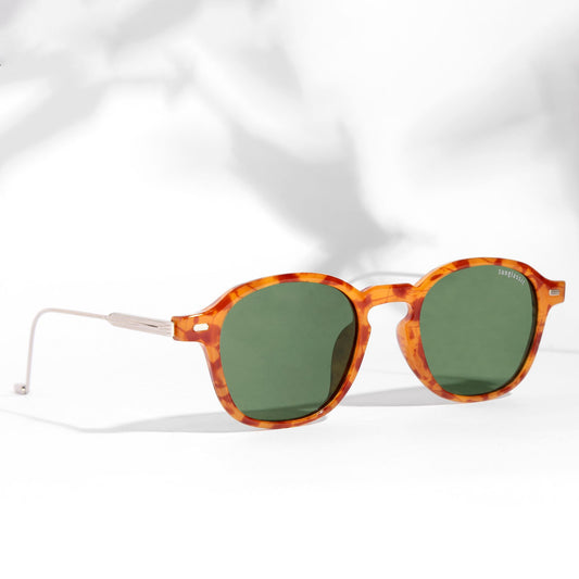 Hybrid Tortoise Green Polarized Round Sunglasses