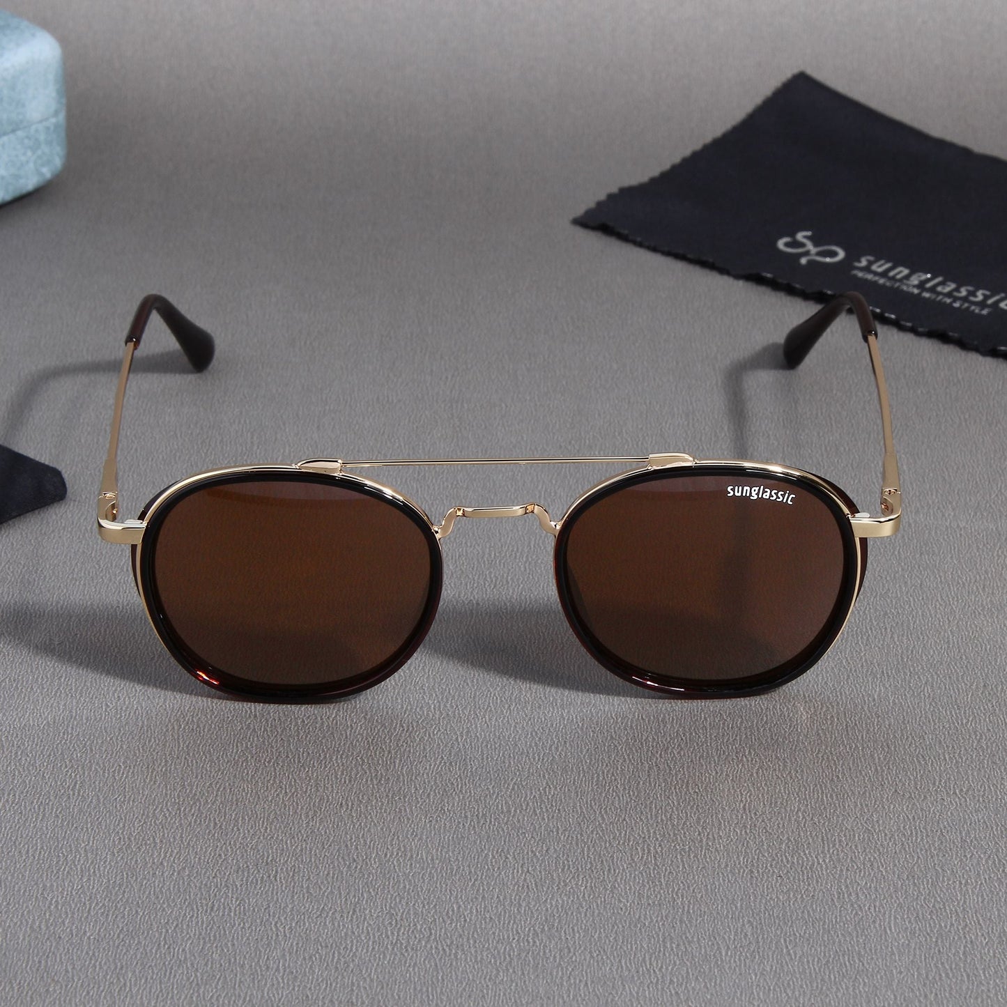 Golden Brown Polarized SG4612 Metal Frame Round Sunglasses