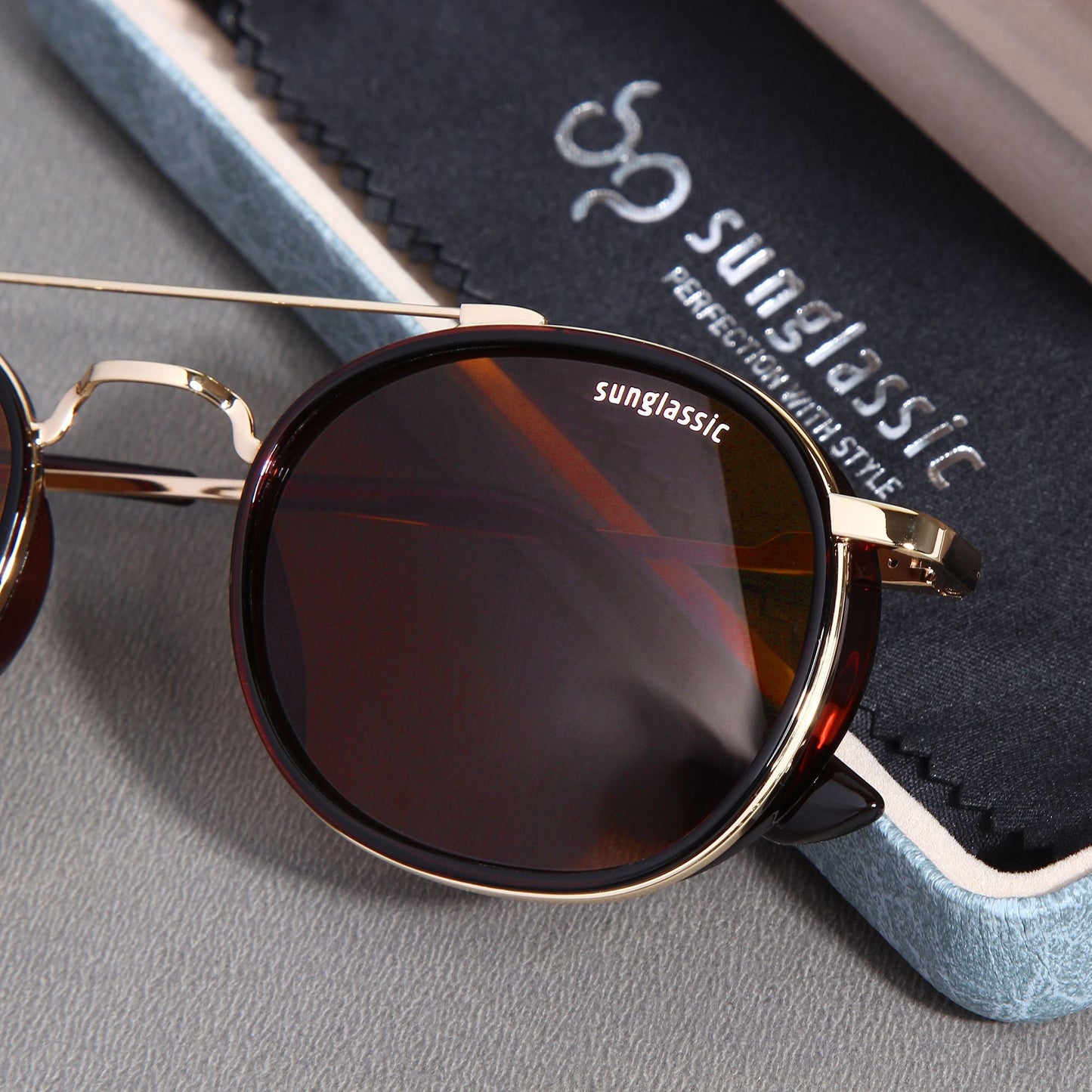 Golden Brown Polarized SG4612 Metal Frame Round Sunglasses