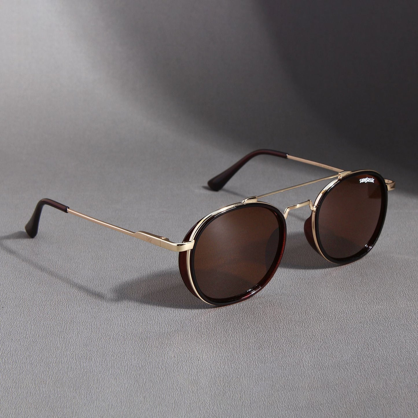 Golden Brown Polarized SG4612 Metal Frame Round Sunglasses