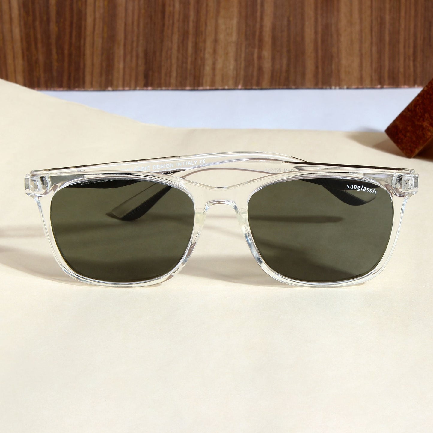 Marlton. Clear Green Polarized TR90 Square Sunglasses