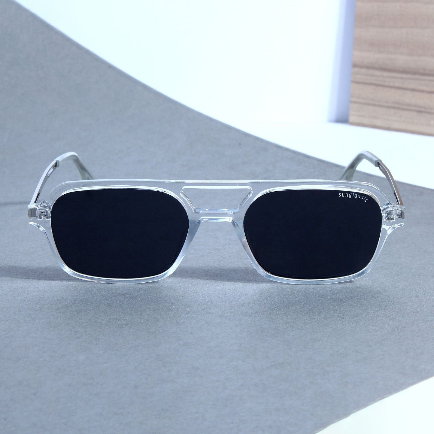 COLTON. Clear Black Rectangle Sunglasses