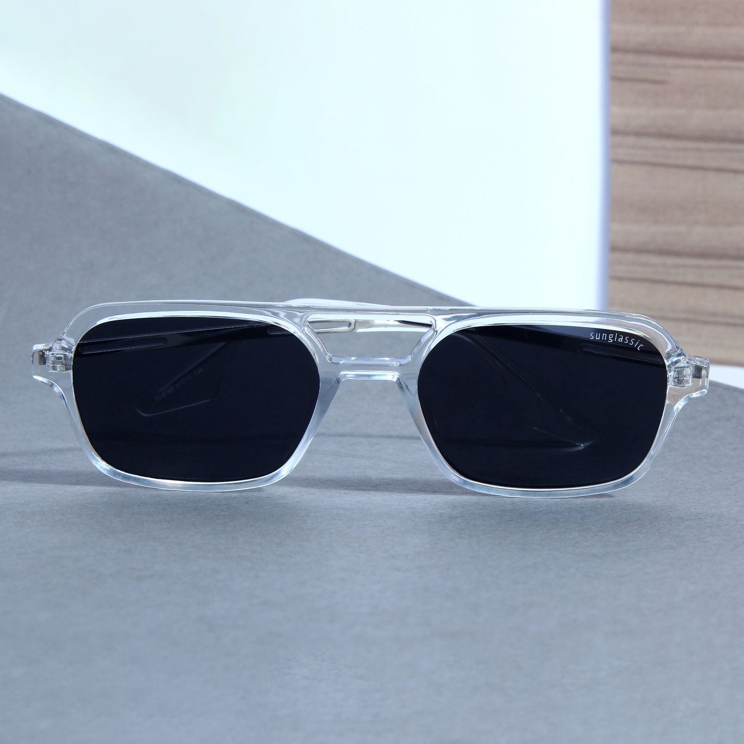 COLTON. Clear Black Rectangle Sunglasses