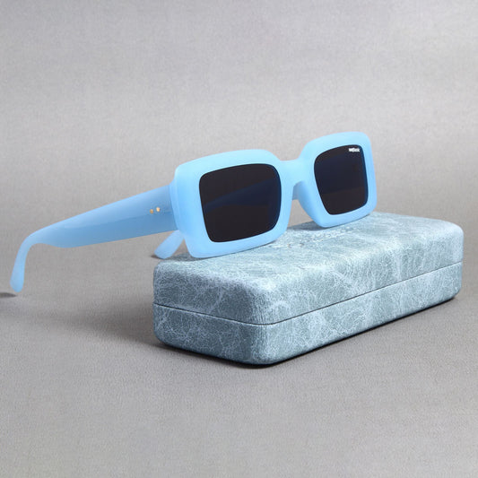 Victoria. Aqua Blue Black Polarized Rectangle Sunglasses