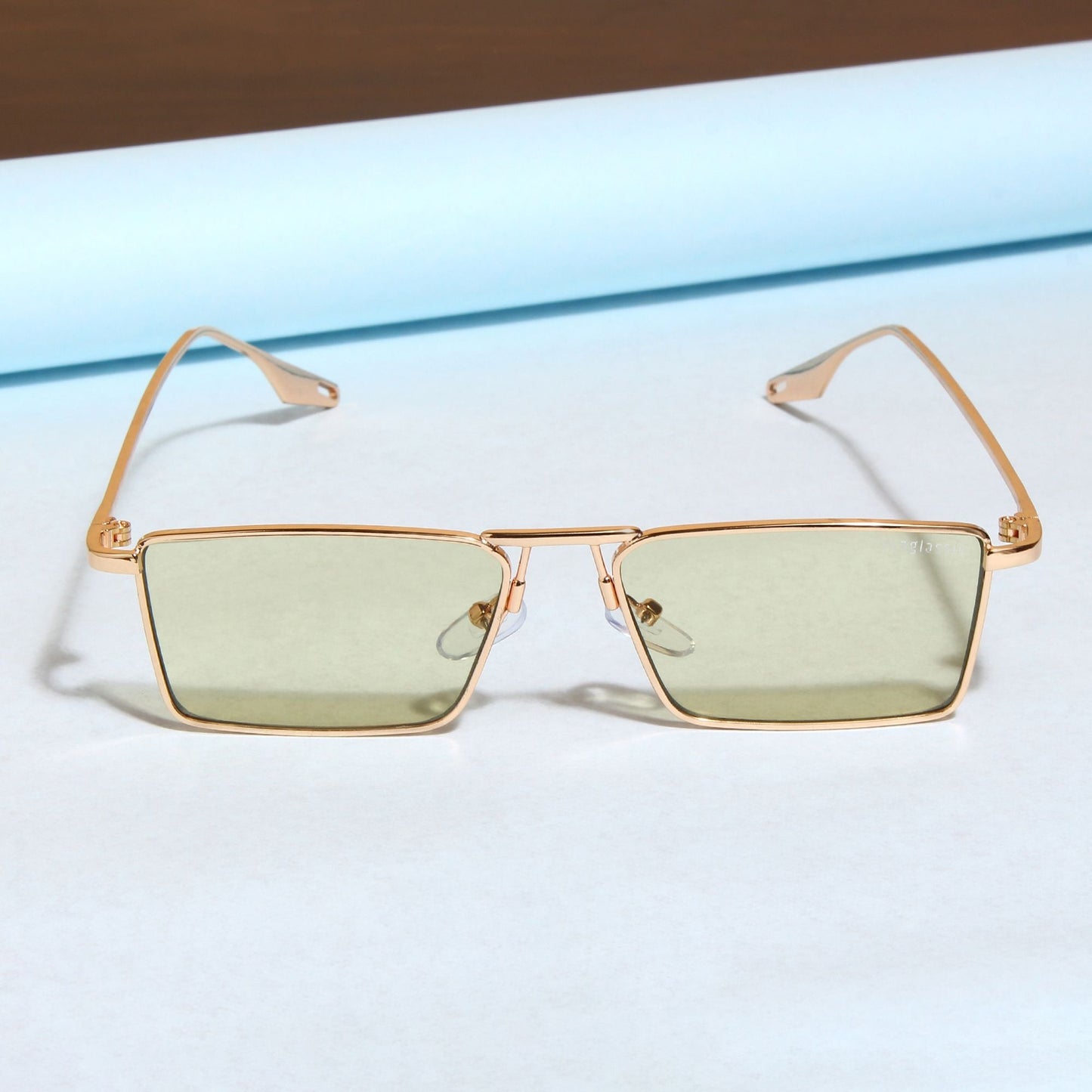 Rebel Gold Green Rectangle Sunglasses