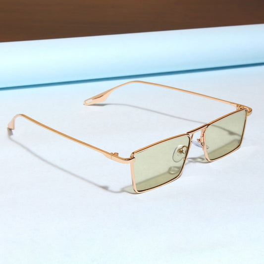 Rebel Gold Green Rectangle Sunglasses