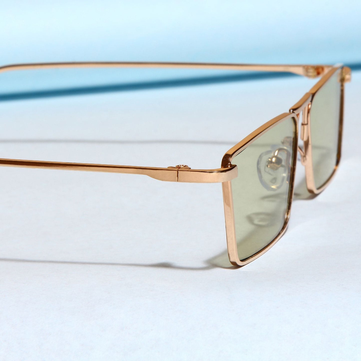 Rebel Gold Green Rectangle Sunglasses