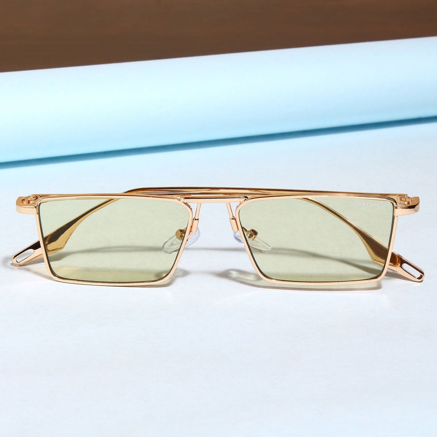 Rebel Gold Green Rectangle Sunglasses