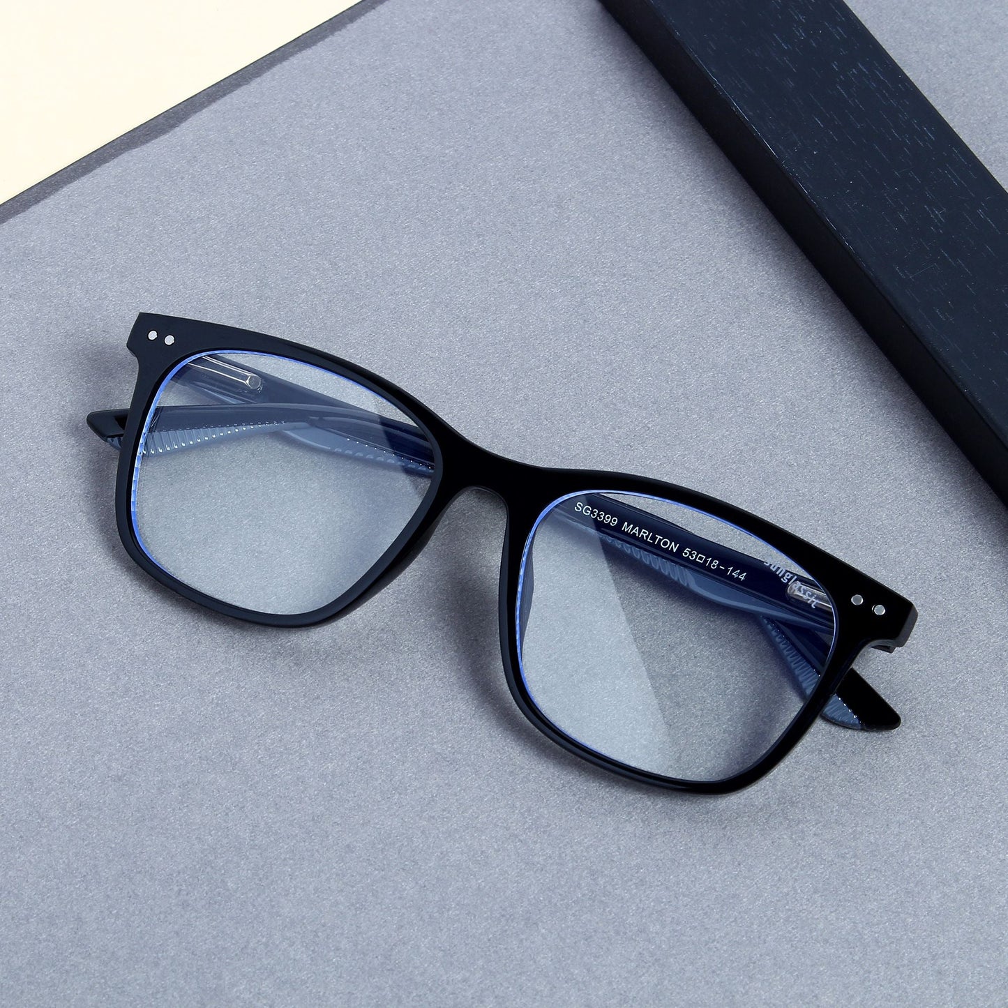 Marlton. Black Clear Anti-Blue Light TR90 Square Sunglasses