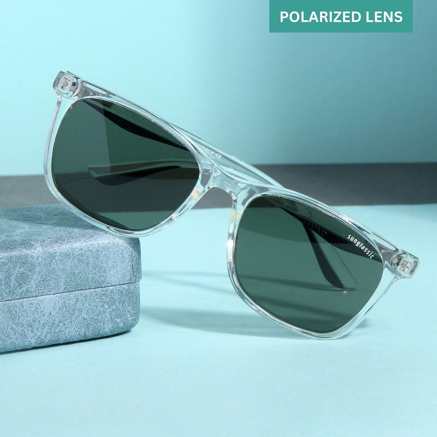 Marlton. Clear Green Polarized TR90 Square Sunglasses