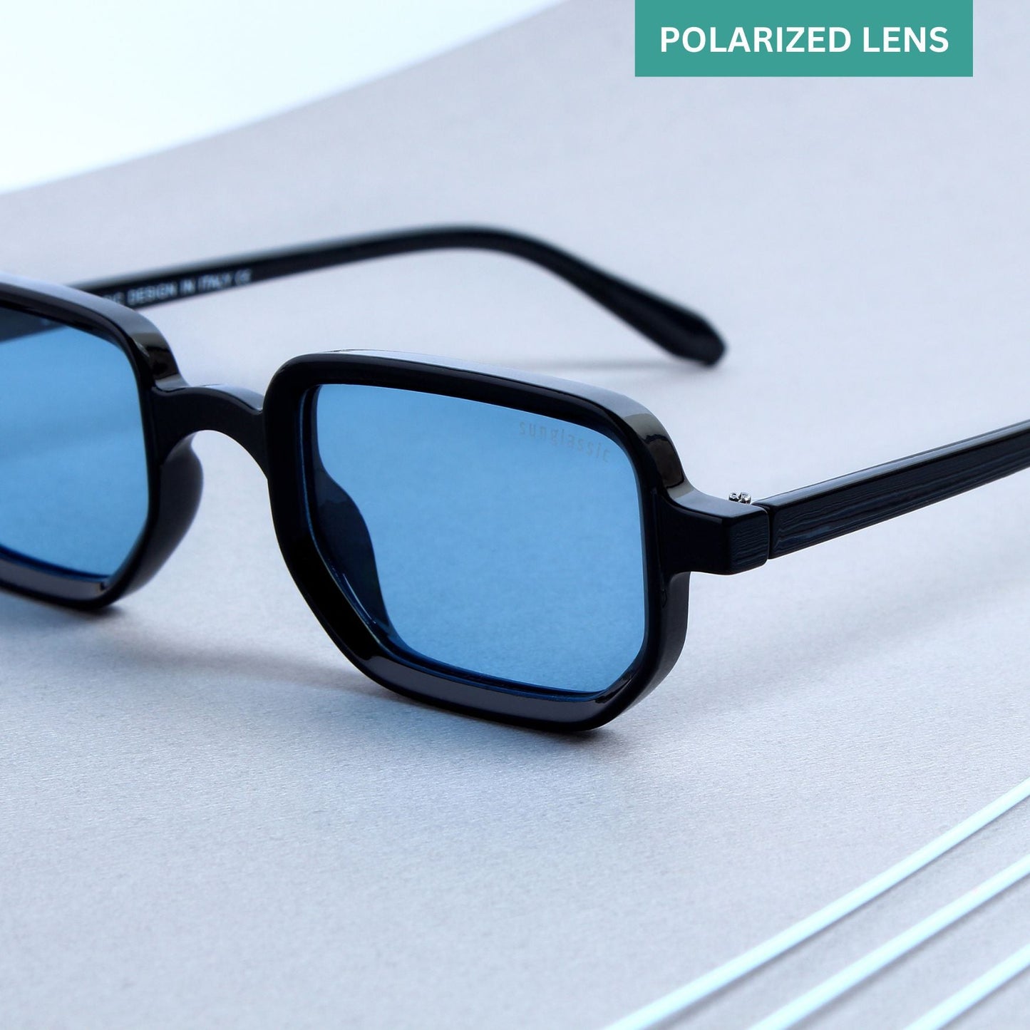 Ocean Black Blue Polarized Rectangle Sunglasses