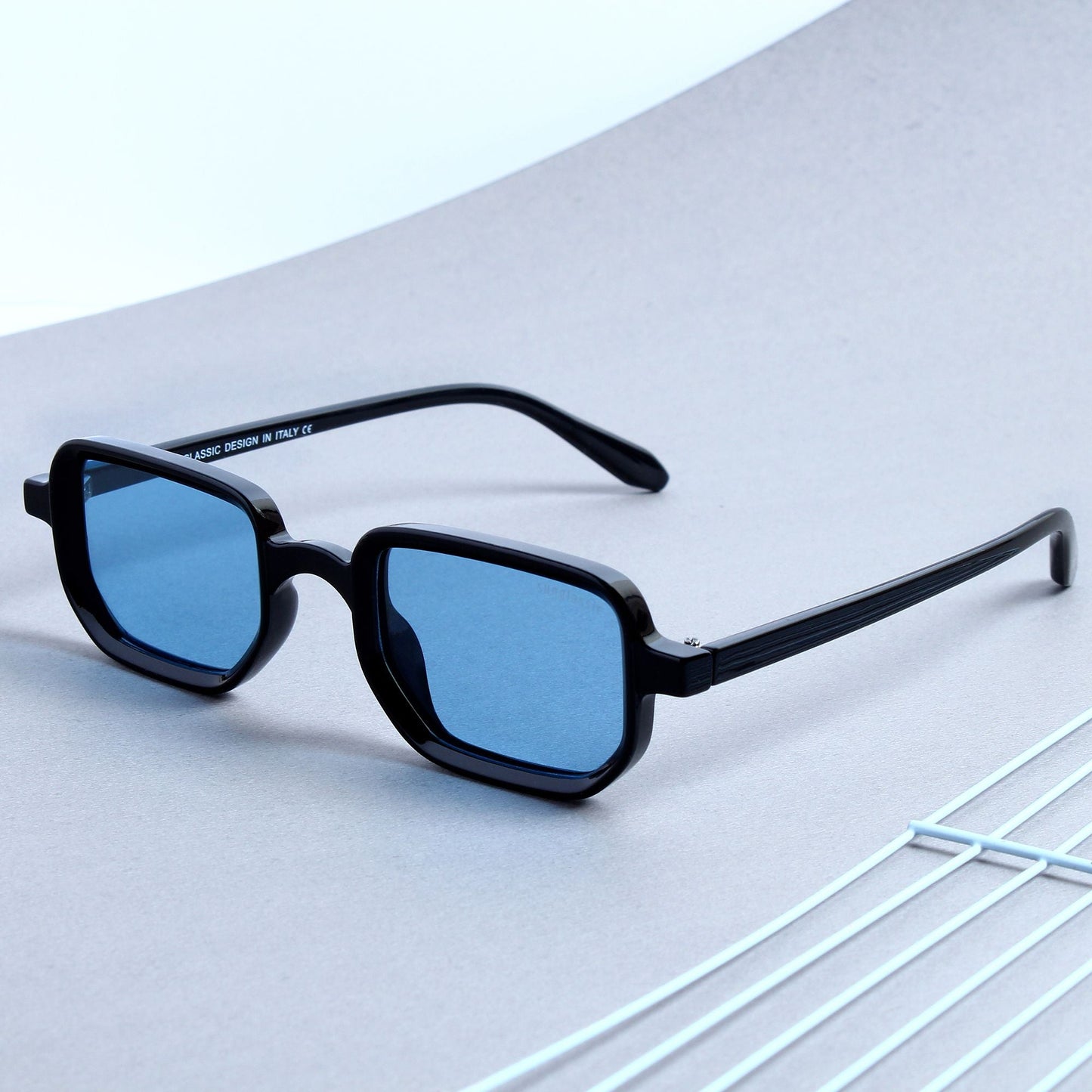 Ocean Black Blue Polarized Rectangle Sunglasses