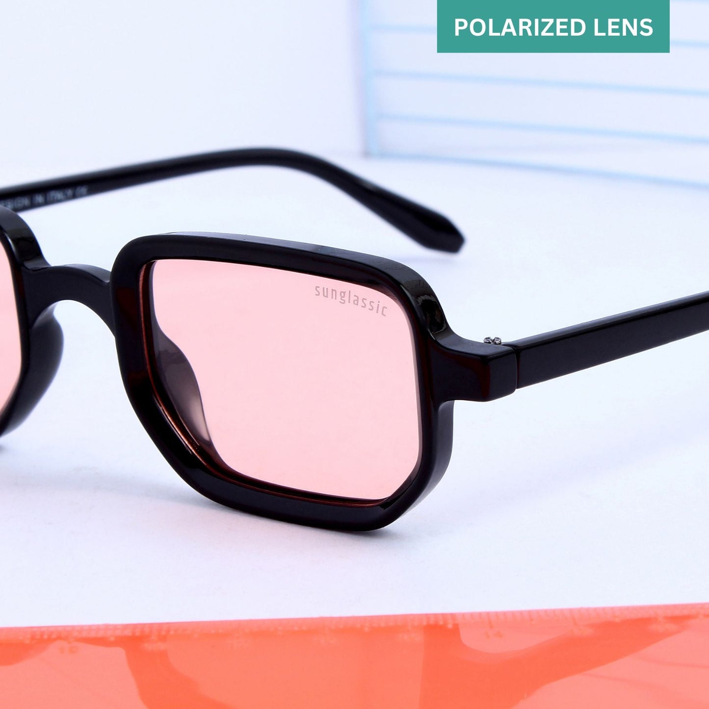 Ocean Black Pink Polarized Rectangle Sunglasses