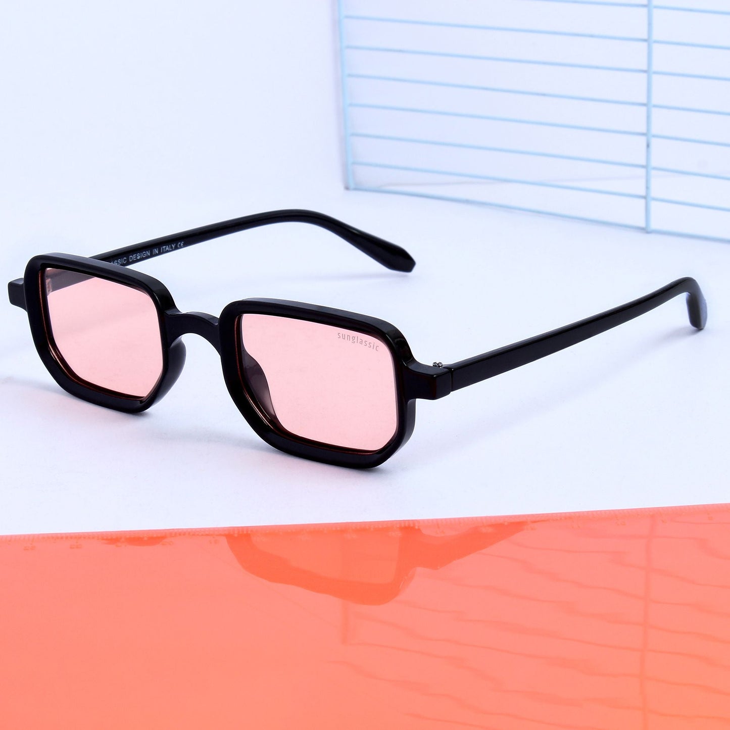 Ocean Black Pink Polarized Rectangle Sunglasses