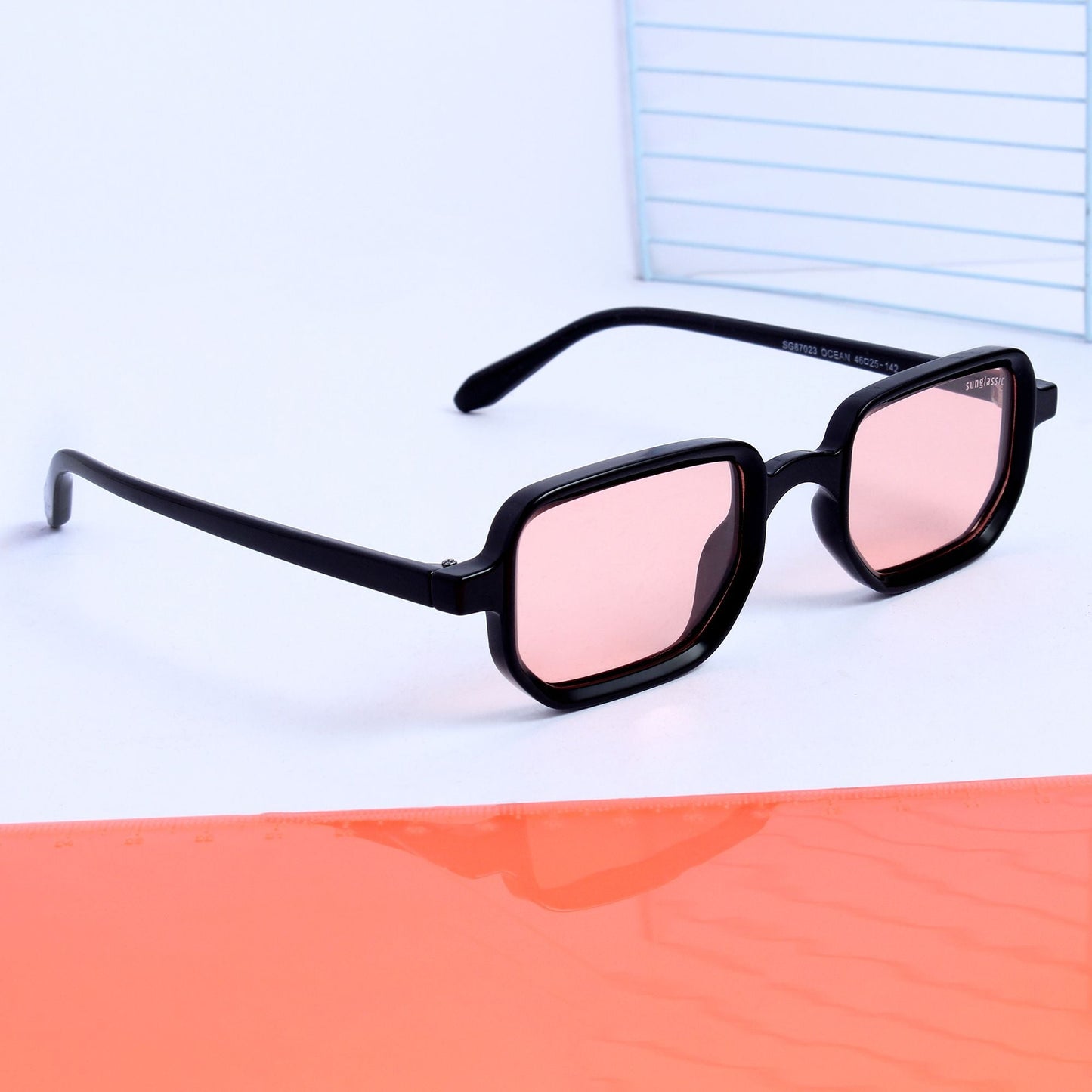 Ocean Black Pink Polarized Rectangle Sunglasses