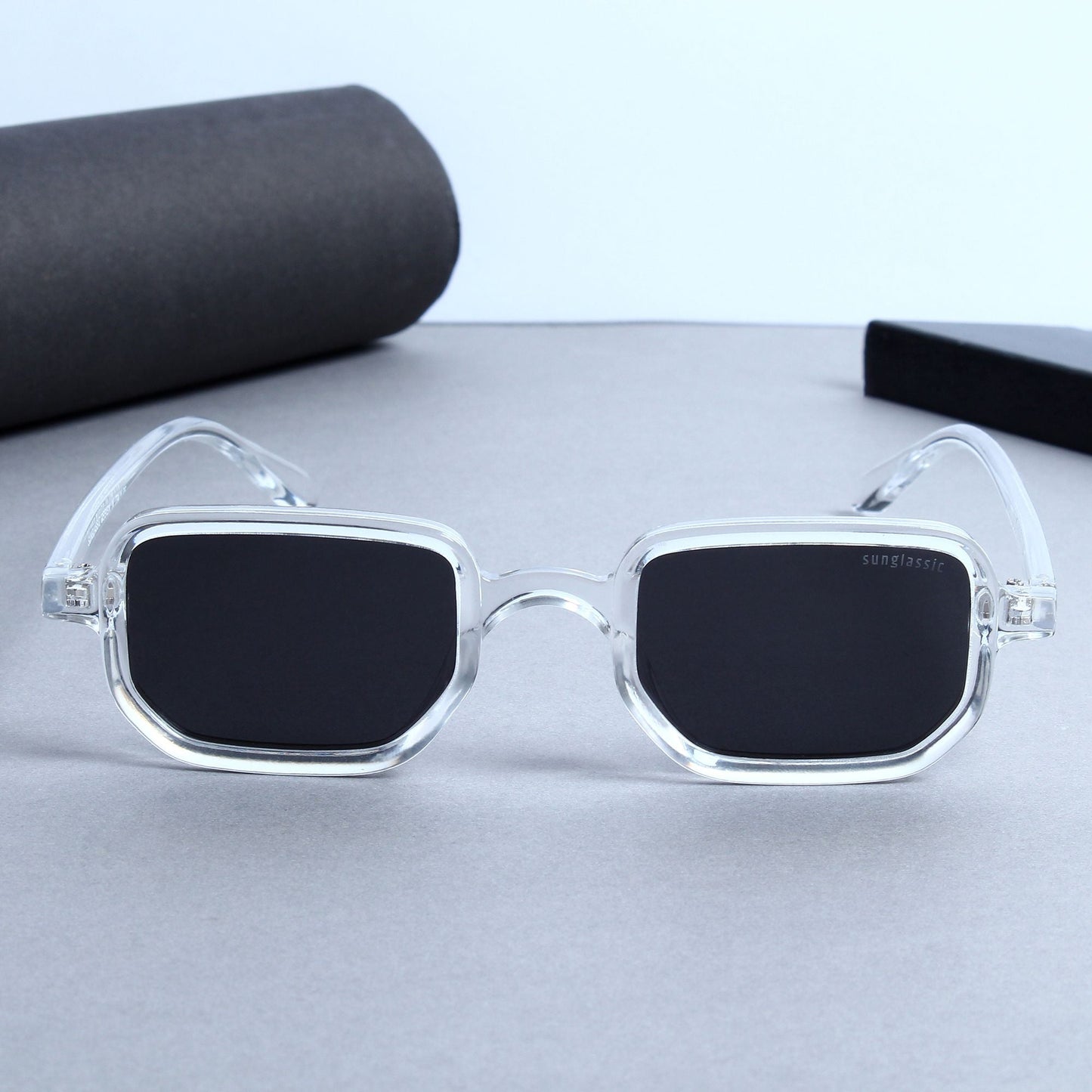 Ocean Clear Black Polarized Rectangle Sunglasses