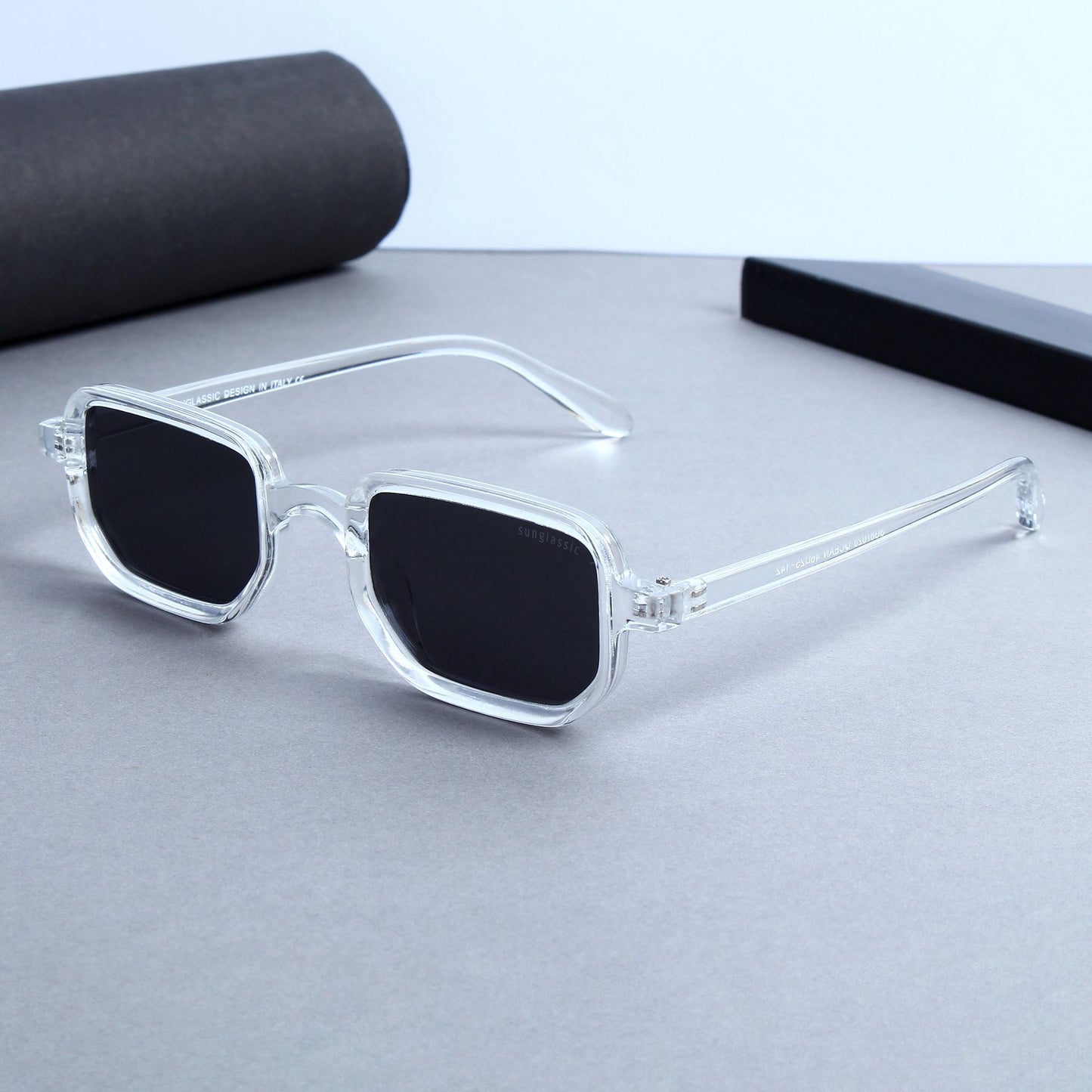 Ocean Clear Black Polarized Rectangle Sunglasses