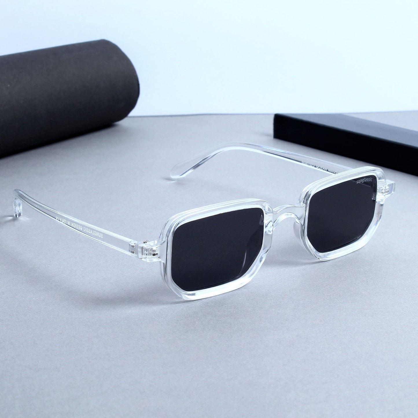 Ocean Clear Black Polarized Rectangle Sunglasses