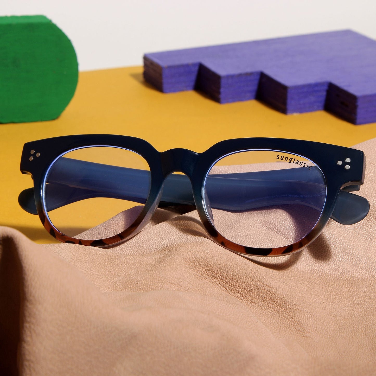 Professor. Blue Tortoise Clear Square Sunglasses