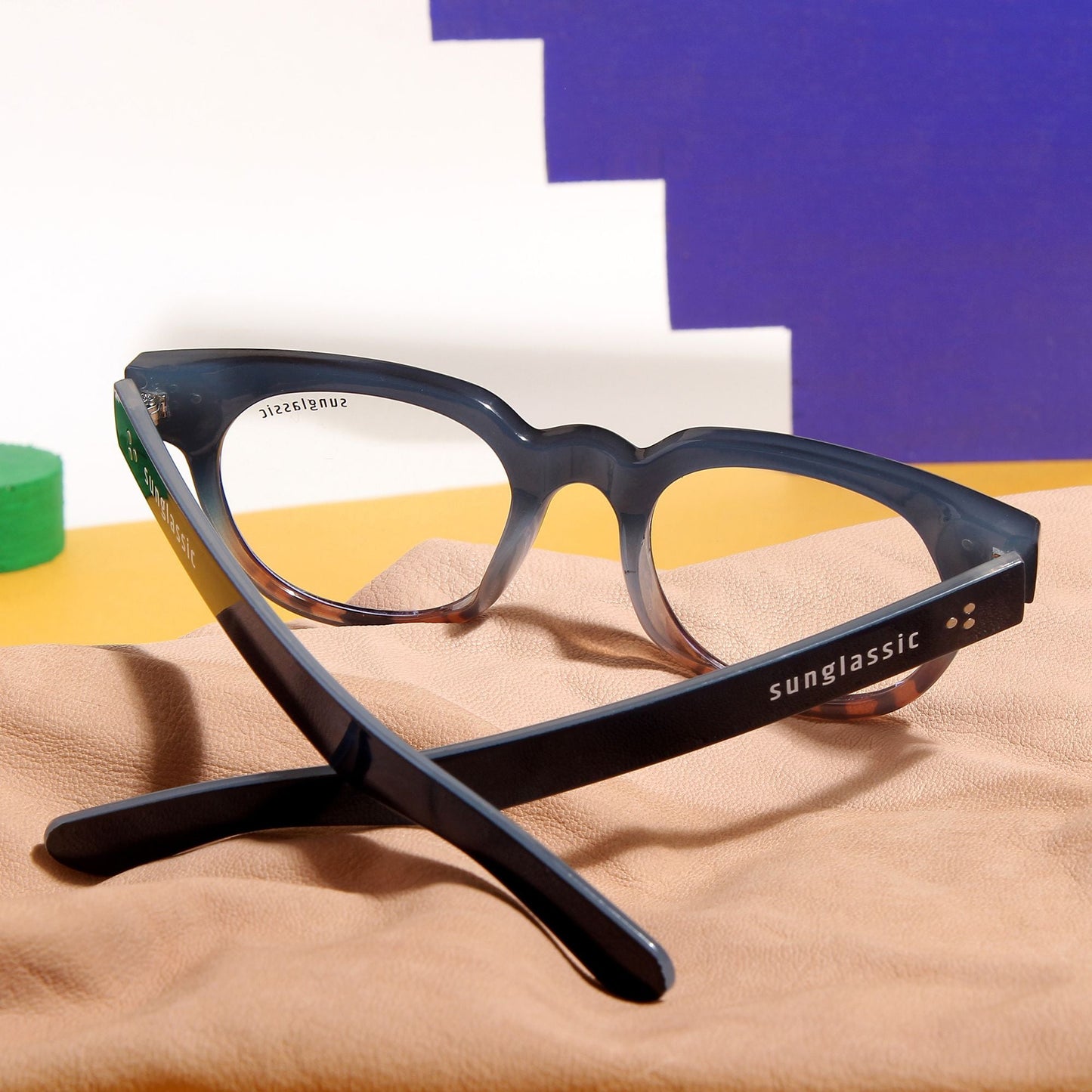 Professor. Blue Tortoise Clear Square Sunglasses