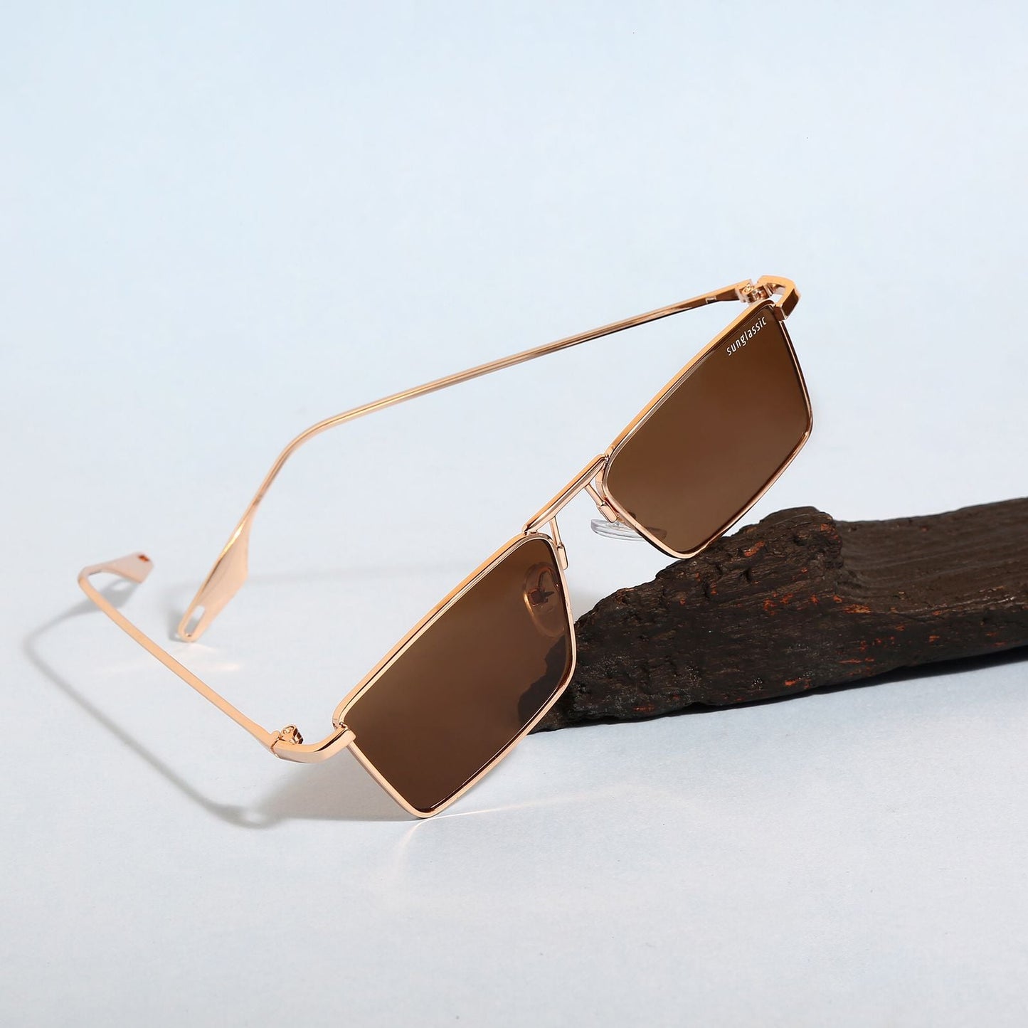 Rebel Gold Brown Rectangle Sunglasses