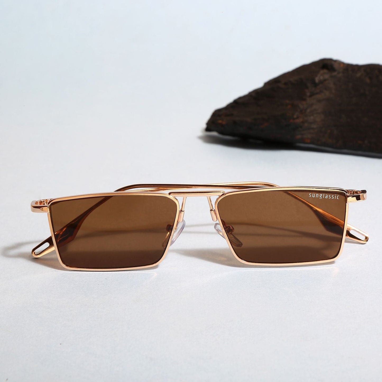 Rebel Gold Brown Rectangle Sunglasses