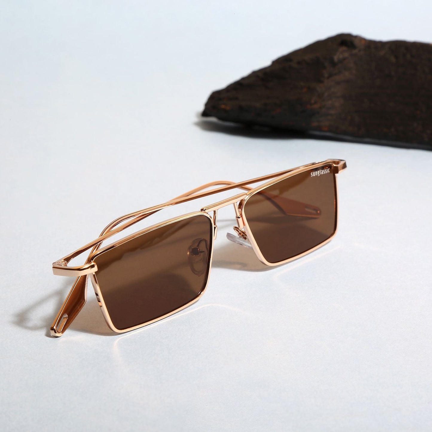 Rebel Gold Brown Rectangle Sunglasses