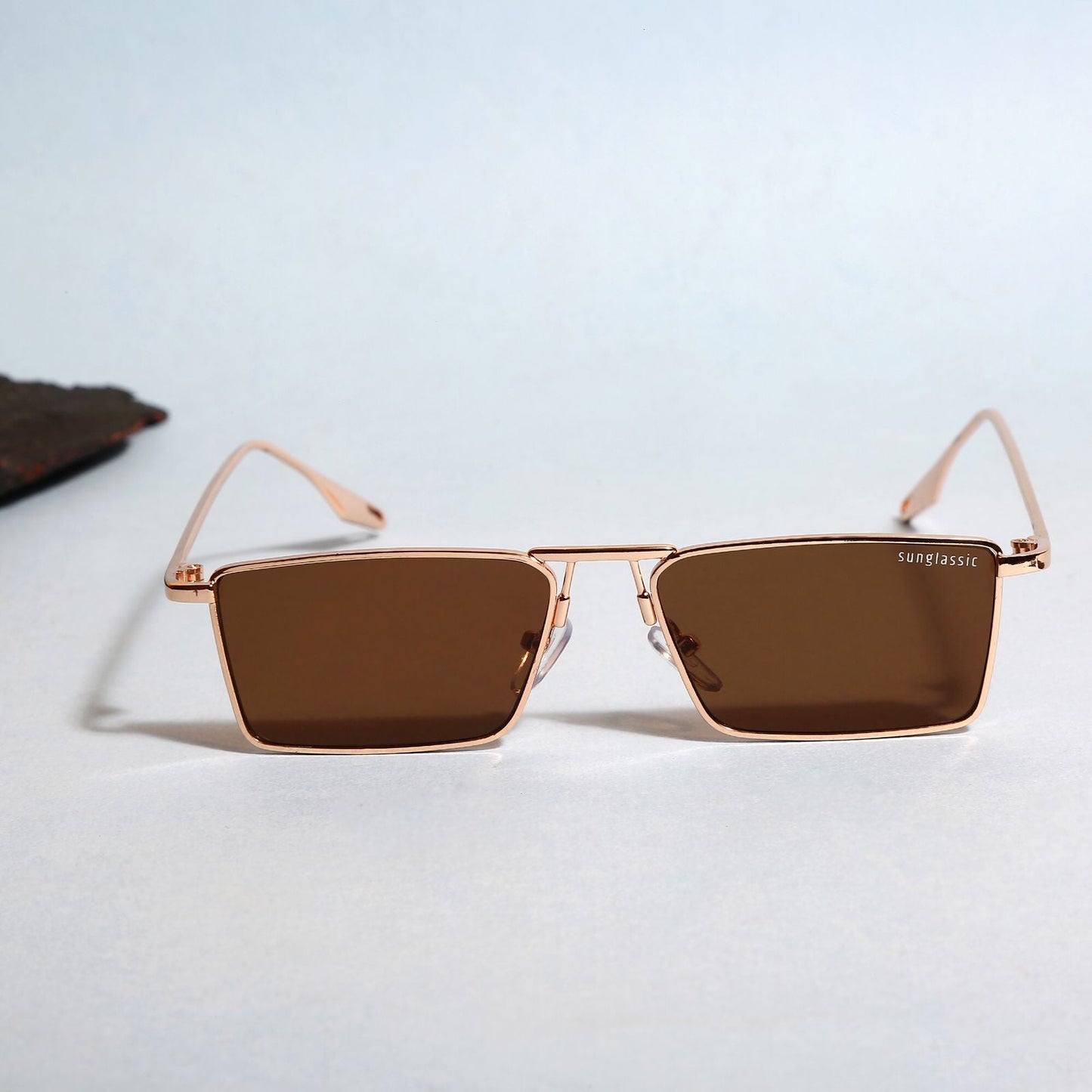 Rebel Gold Brown Rectangle Sunglasses