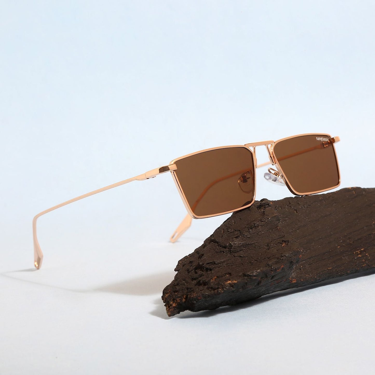 Rebel Gold Brown Rectangle Sunglasses