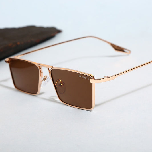 Rebel Gold Brown Rectangle Sunglasses