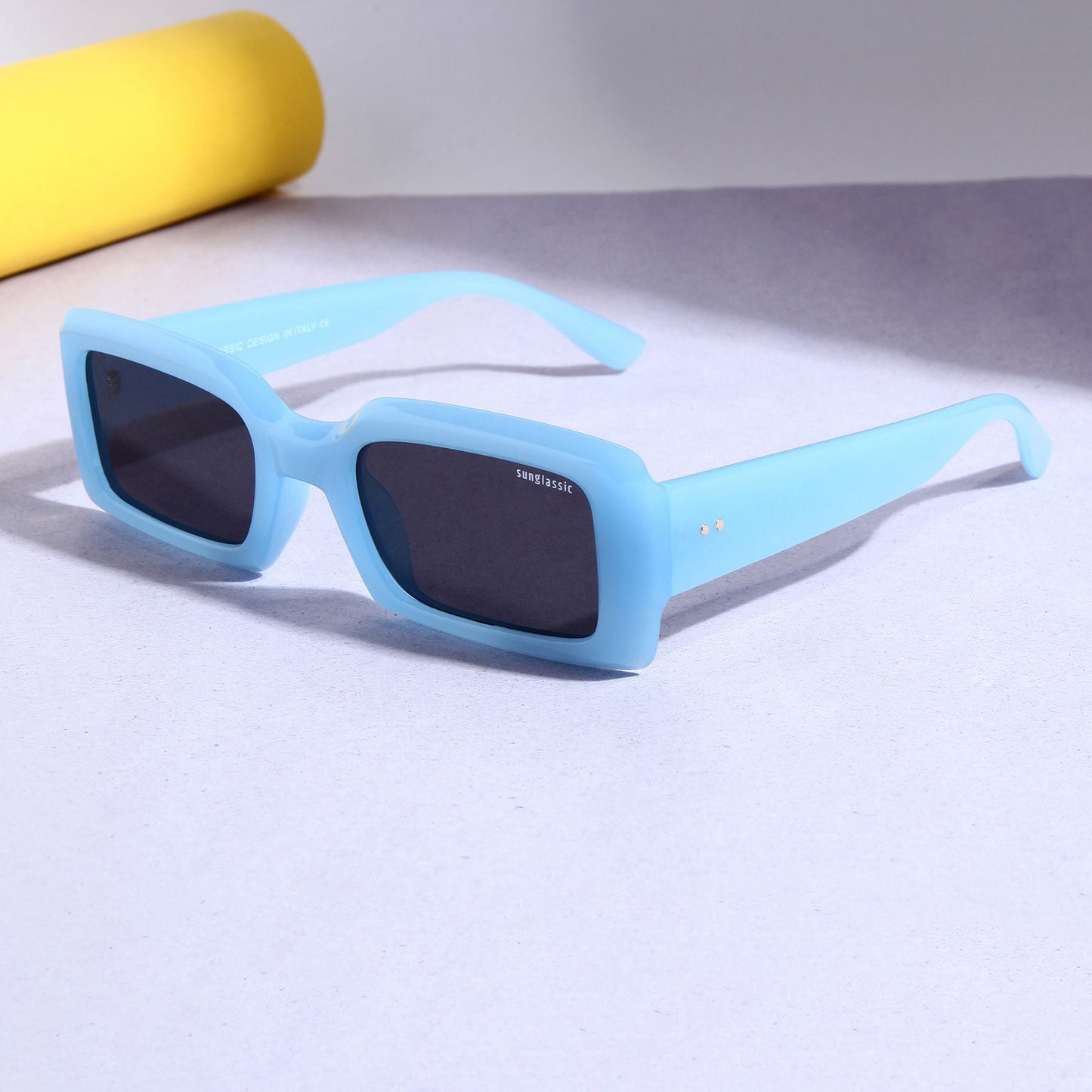 Victoria. Aqua Blue Black Polarized Rectangle Sunglasses